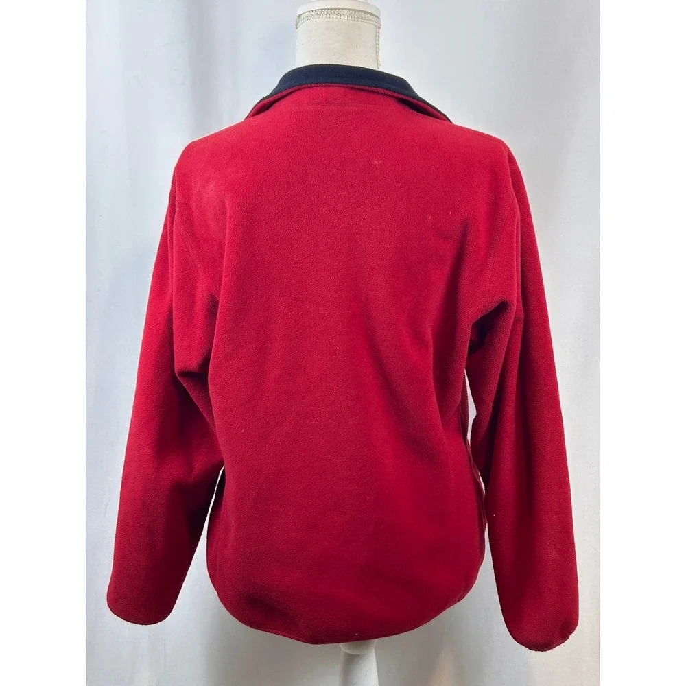 Lands End Womens Red Fleece Full Zip Jacket Navy‎ Blue Neck Outdoor Layering S